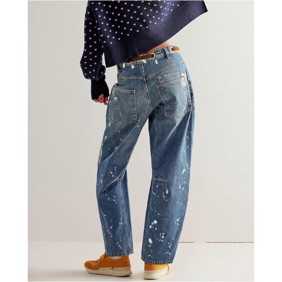 Women's Baggy Barrel Jeans Mid Rise Wide Leg Denim Casual Pants Large - Picture 2 of 4